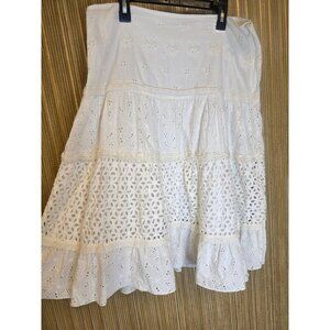 Polo Jeans Co. White Eyelet Tiered Cotton Skirt Festival Summer Bohemian Style S